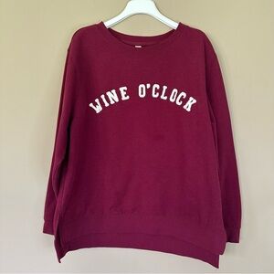 Wine OClock Crewneck Sweatshirt Women XXL Funny Maroon Green Tea Cozy Casual